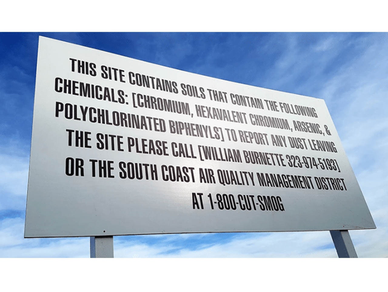 A SCAQMD-approved sign at the entrance of a remediation site in LA
