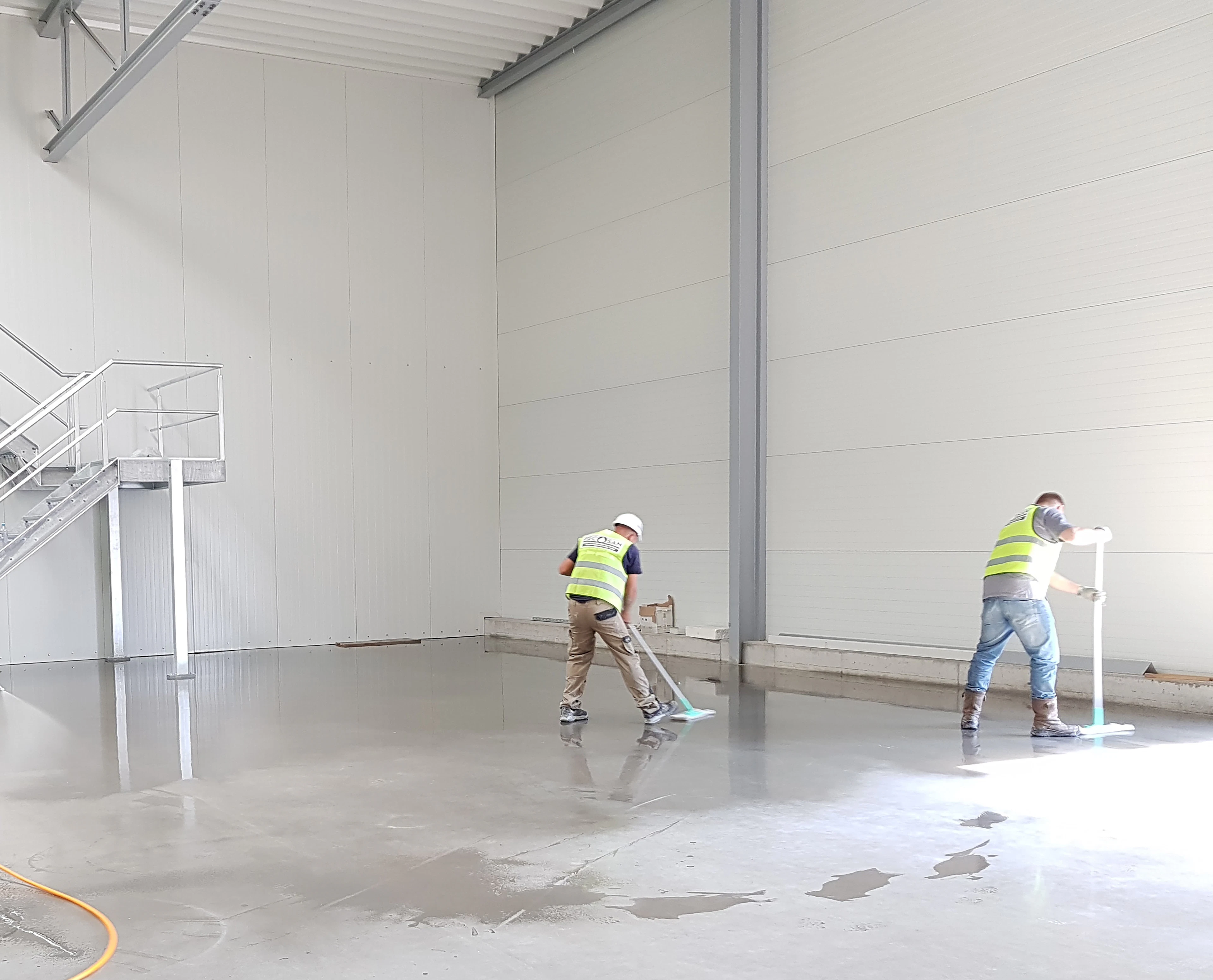 Workers cleaning and removing odor